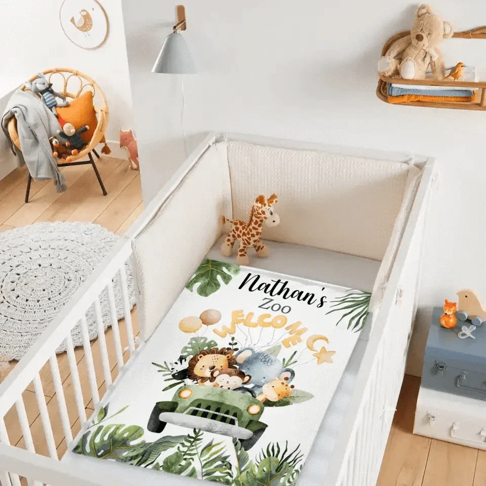 Personalized Watercolor Safari Animals Welcoming with Truck Blanket - Joliny