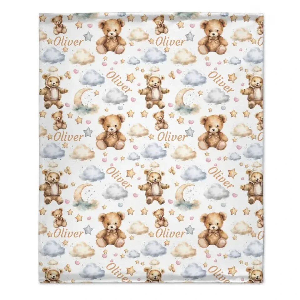 Personalized Watercolor Teddy Bear Swaddle Blanket - Joliny