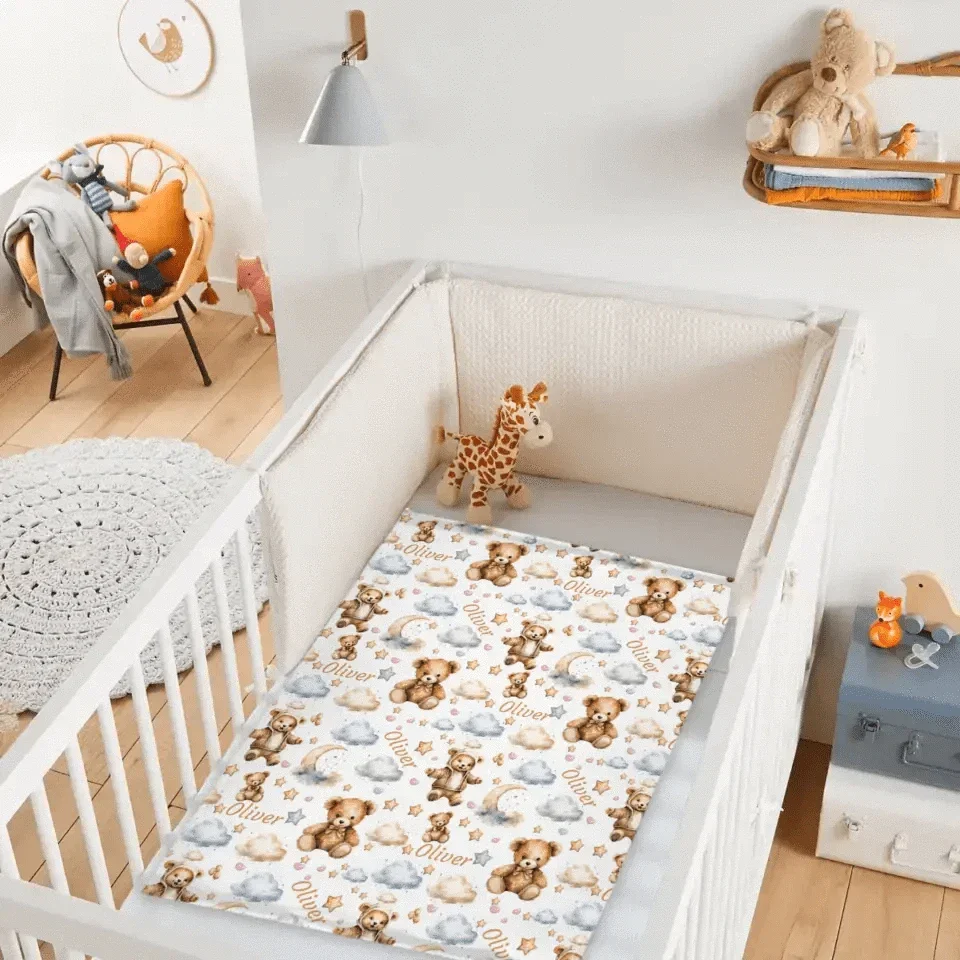 Personalized Watercolor Teddy Bear Swaddle Blanket - Joliny