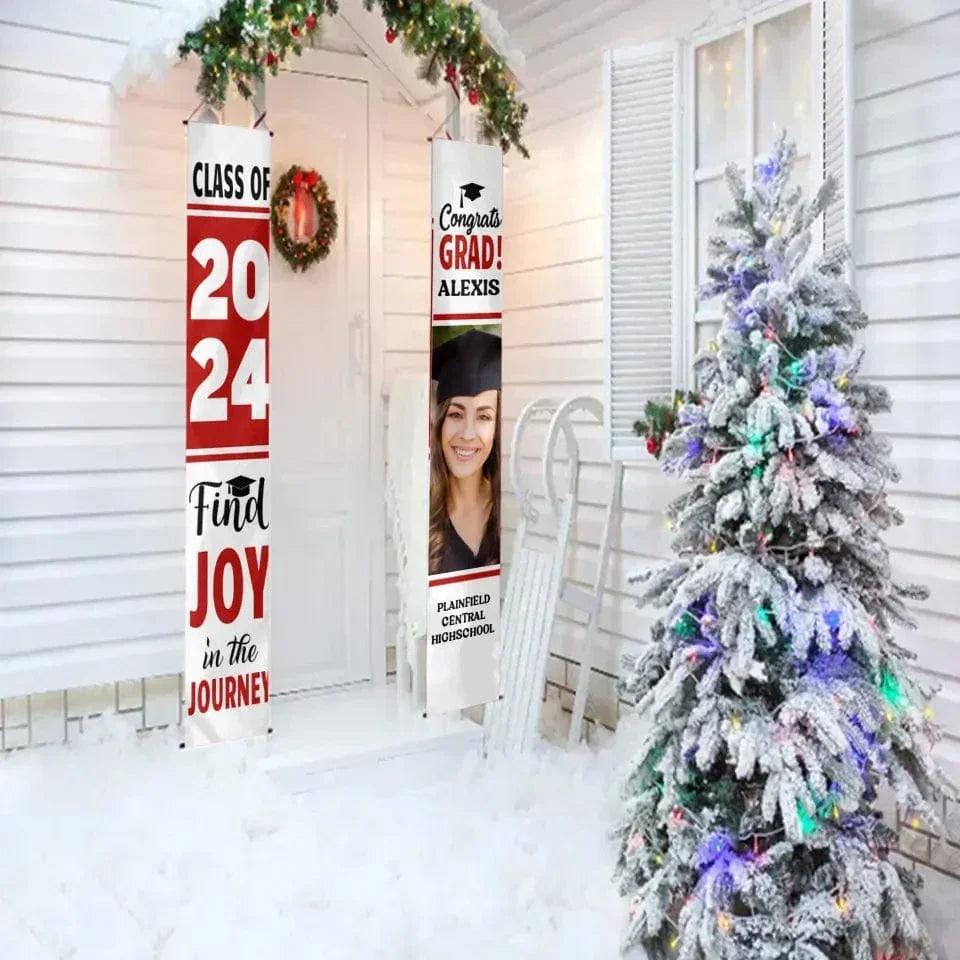 Personalized White Graduation Door Banner - Find Joy In The Journey - Joliny