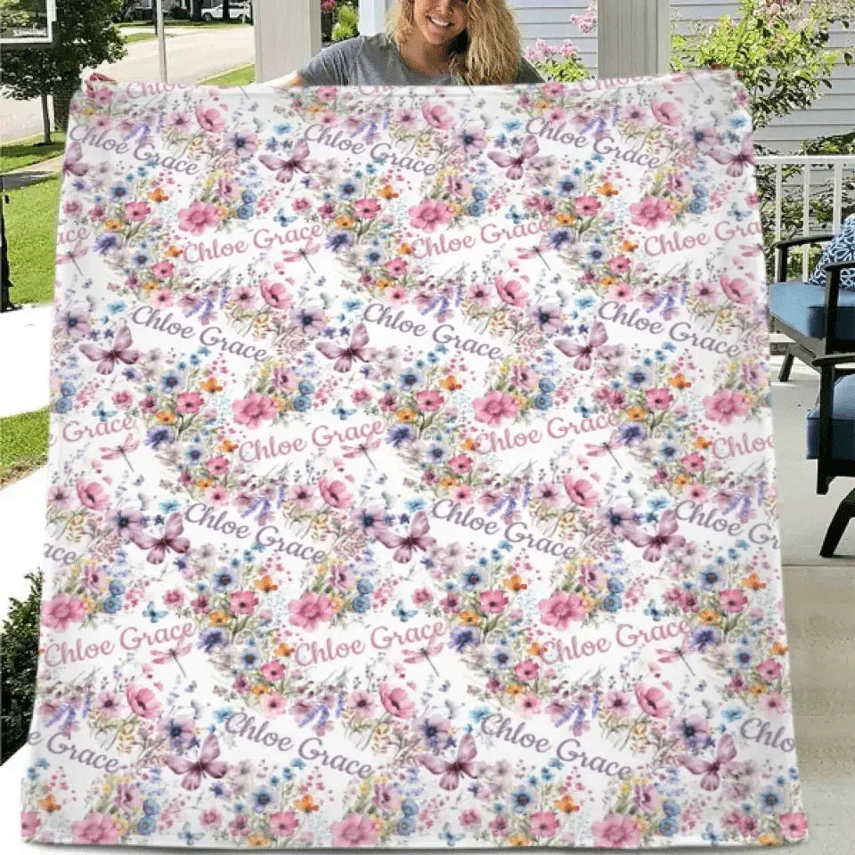 Personalized Wildflower Nursery Baby Blanket - Joliny