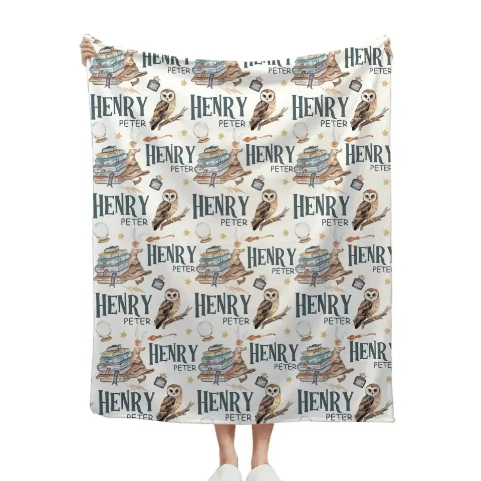 Personalized Wizard Owl Magic Book Custom Baby Name Blanket - Joliny