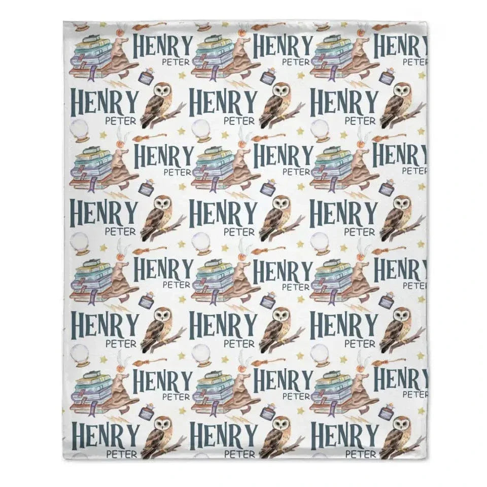 Personalized Wizard Owl Magic Book Custom Baby Name Blanket - Joliny