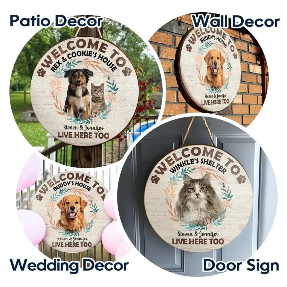 Personalized Wood Door Sign - Custom Photo Welcome To My House - Gift For Pet Lovers - Joliny