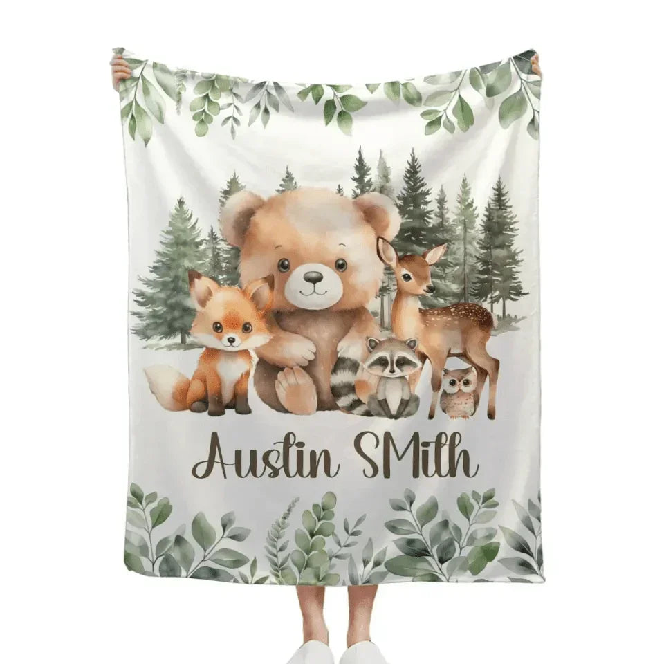 Personalized Woodland Animal Name Baby Blanket for Boys - Joliny