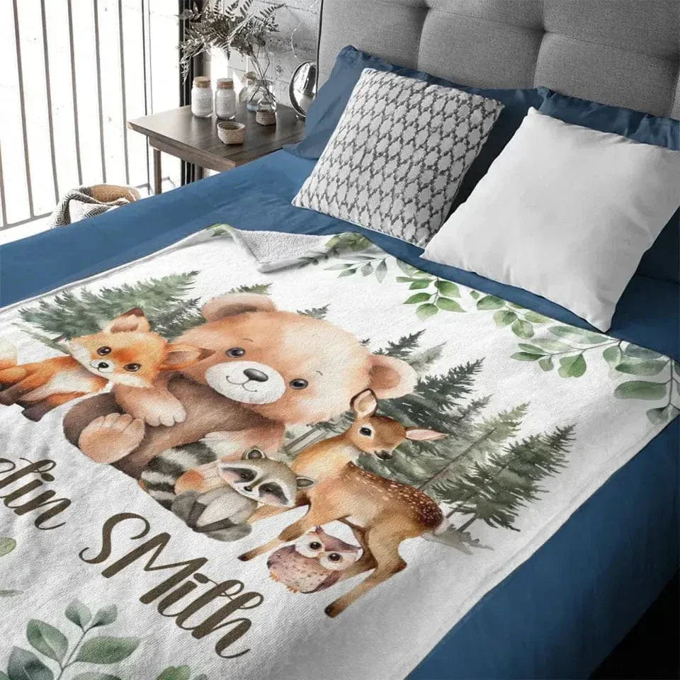 Personalized Woodland Animal Name Baby Blanket for Boys - Joliny