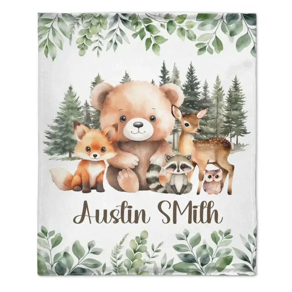 Personalized Woodland Animal Name Baby Blanket for Boys - Joliny
