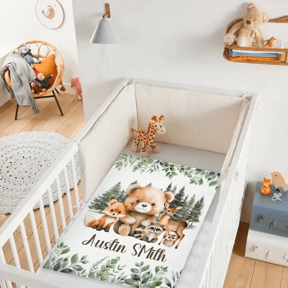 Personalized Woodland Animal Name Baby Blanket for Boys - Joliny