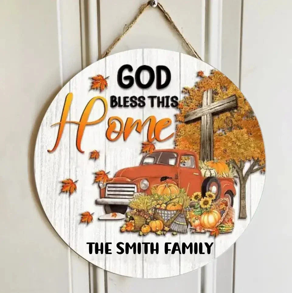 Personalzied Costom Wooden Sign - God Bless This Home - Joliny