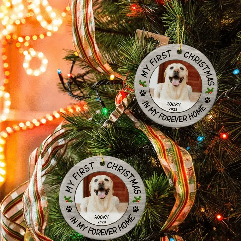 Pet Photo First Christmas - Personalized Ceramic Ornaments For Pet Lovers - Joliny