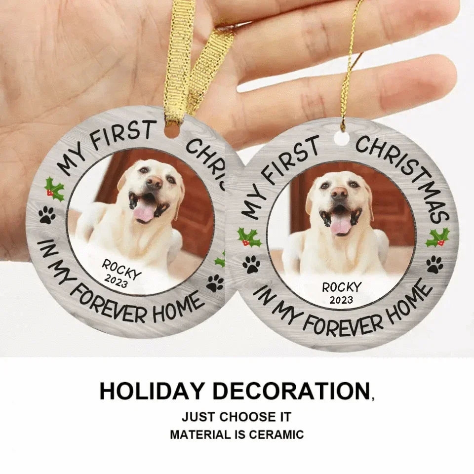 Pet Photo First Christmas - Personalized Ceramic Ornaments For Pet Lovers - Joliny