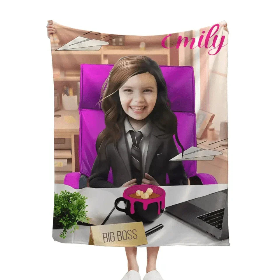 Photo Blanket, Girl in Suit with Photo, Customized Name Kids Blanket - Joliny