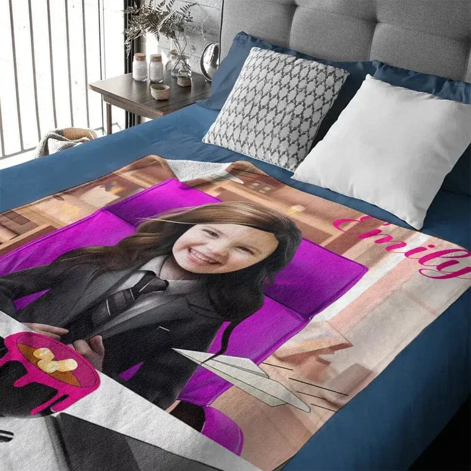 Photo Blanket, Girl in Suit with Photo, Customized Name Kids Blanket - Joliny