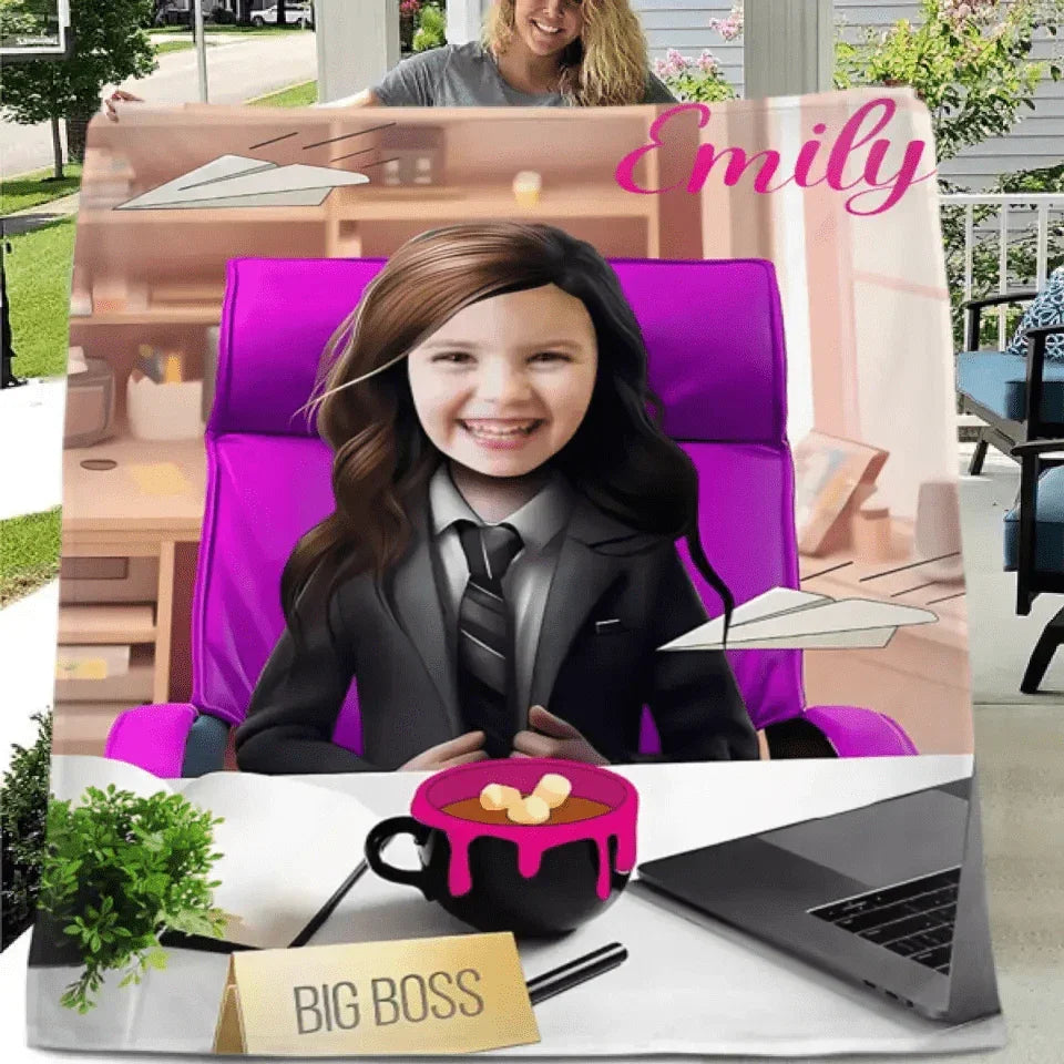 Photo Blanket, Girl in Suit with Photo, Customized Name Kids Blanket - Joliny