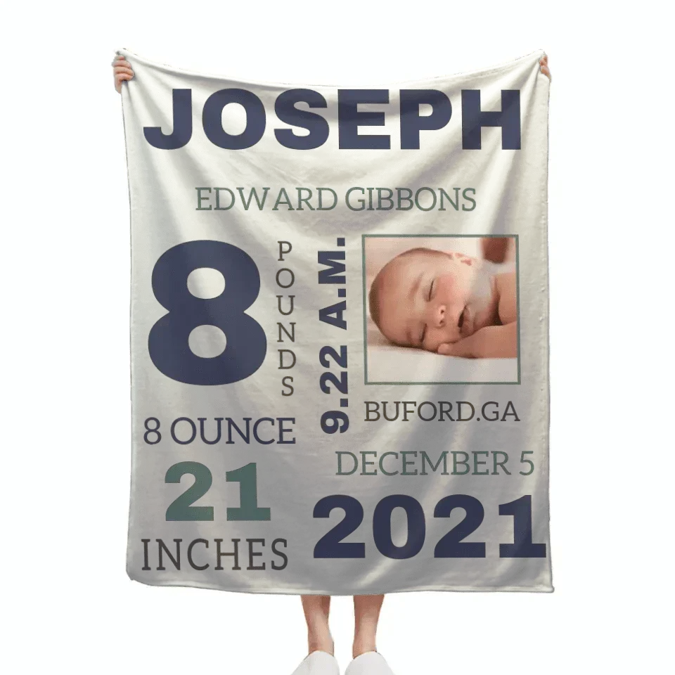 Photo Newborn Blanket With Baby'S Name, Date And Weight Gifts For Newborns - Joliny
