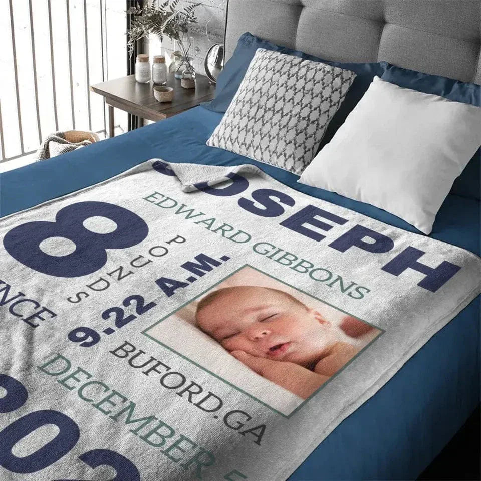 Photo Newborn Blanket With Baby'S Name, Date And Weight Gifts For Newborns - Joliny