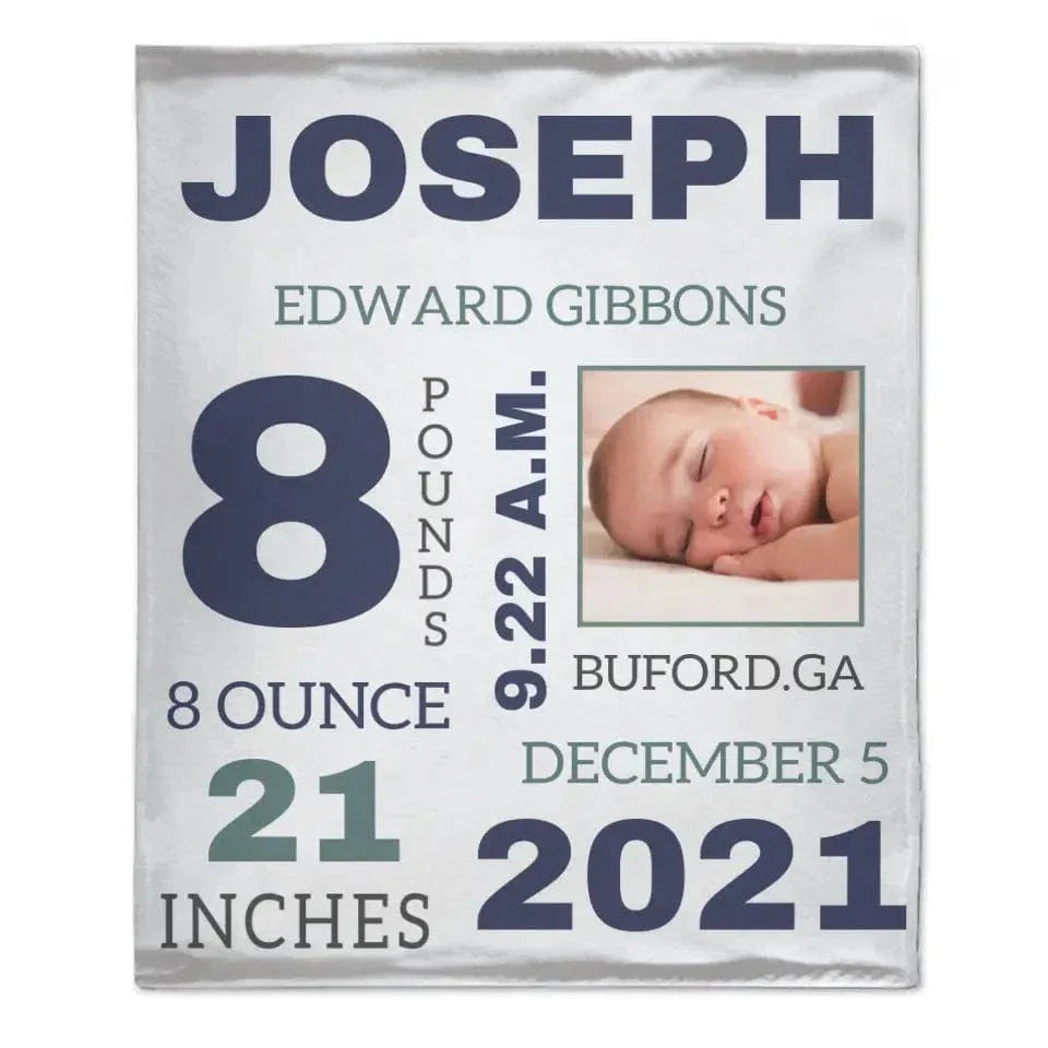 Photo Newborn Blanket With Baby'S Name, Date And Weight Gifts For Newborns - Joliny