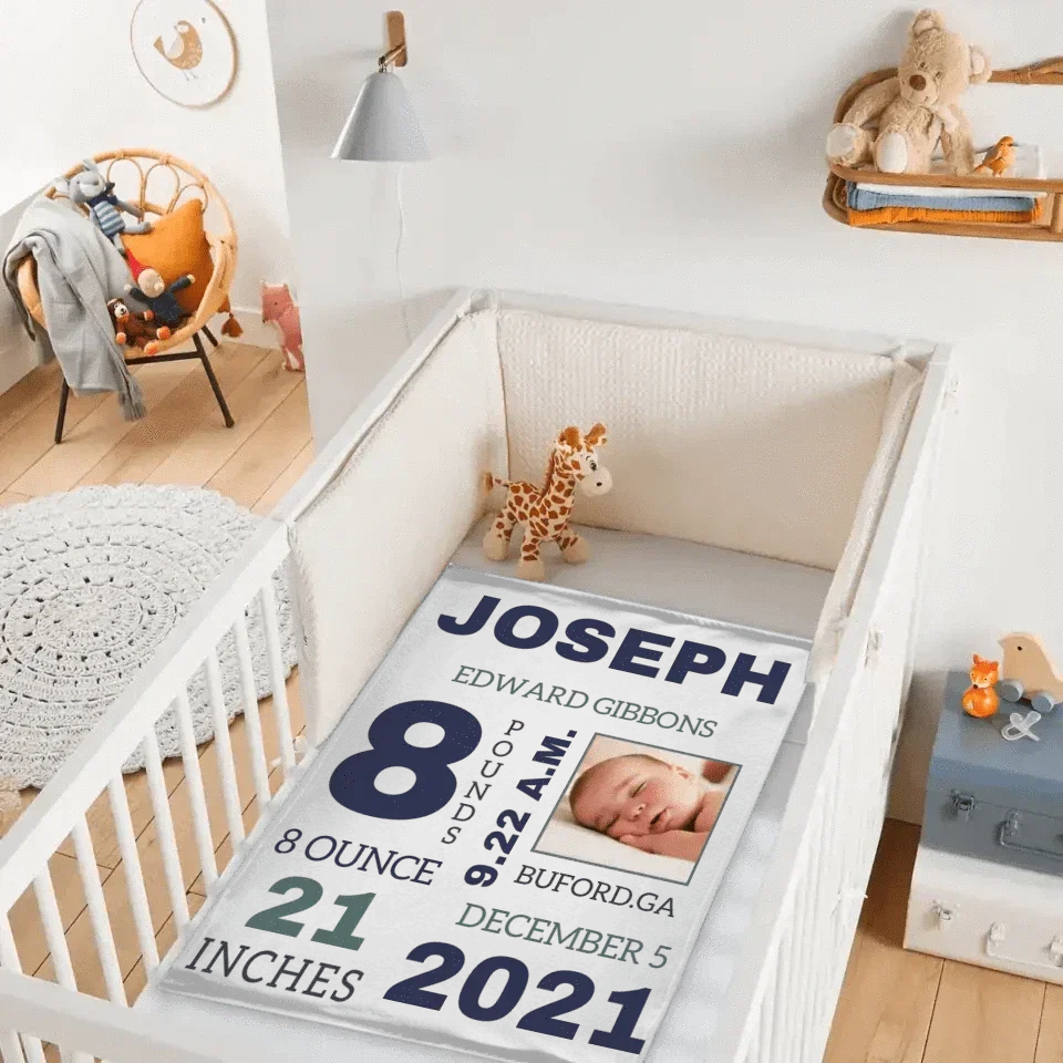 Photo Newborn Blanket With Baby'S Name, Date And Weight Gifts For Newborns - Joliny