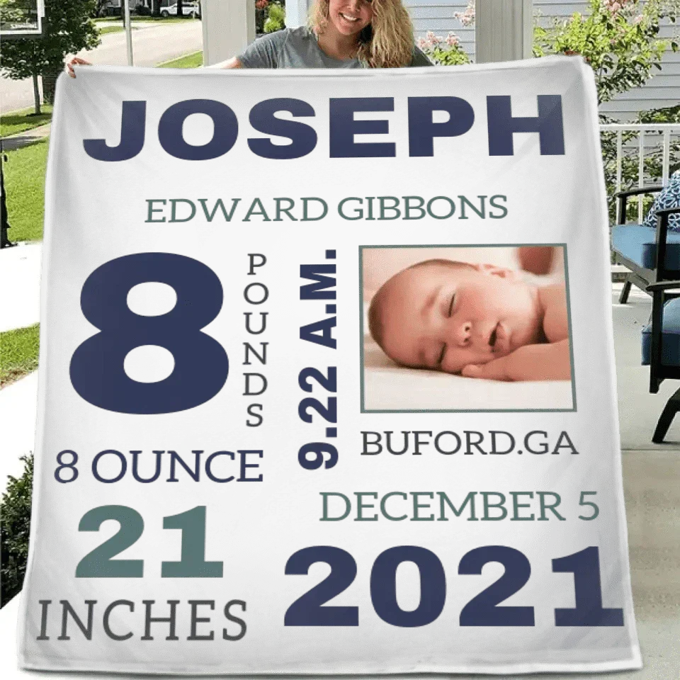 Photo Newborn Blanket With Baby'S Name, Date And Weight Gifts For Newborns - Joliny