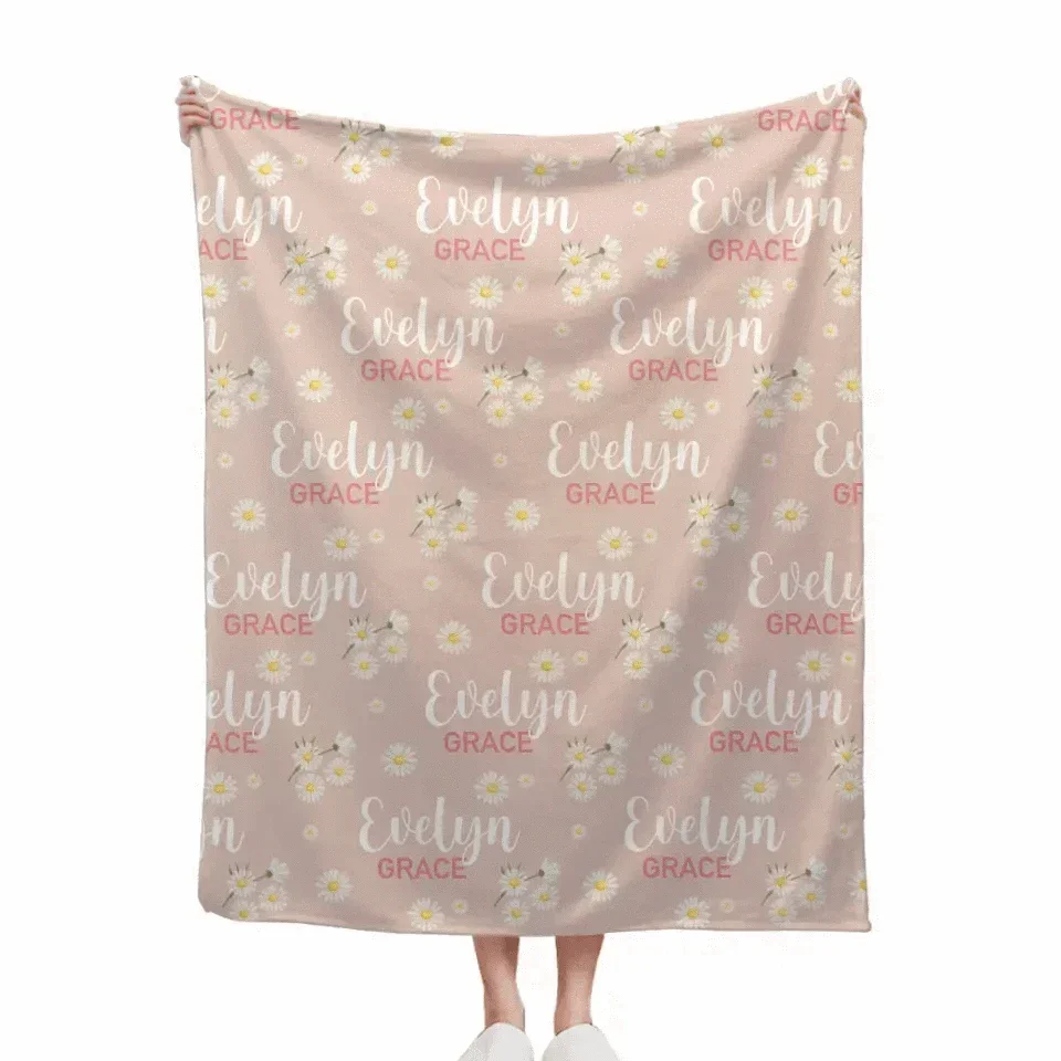Pink Daisy Name Blanket, Personalized Daisy Blanket, Gift For Baby Girl - Joliny