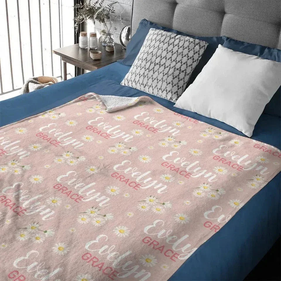 Pink Daisy Name Blanket, Personalized Daisy Blanket, Gift For Baby Girl - Joliny