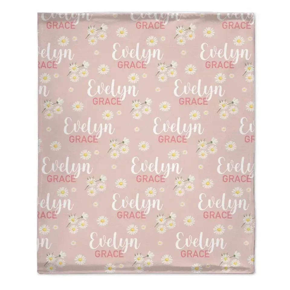 Pink Daisy Name Blanket, Personalized Daisy Blanket, Gift For Baby Girl - Joliny
