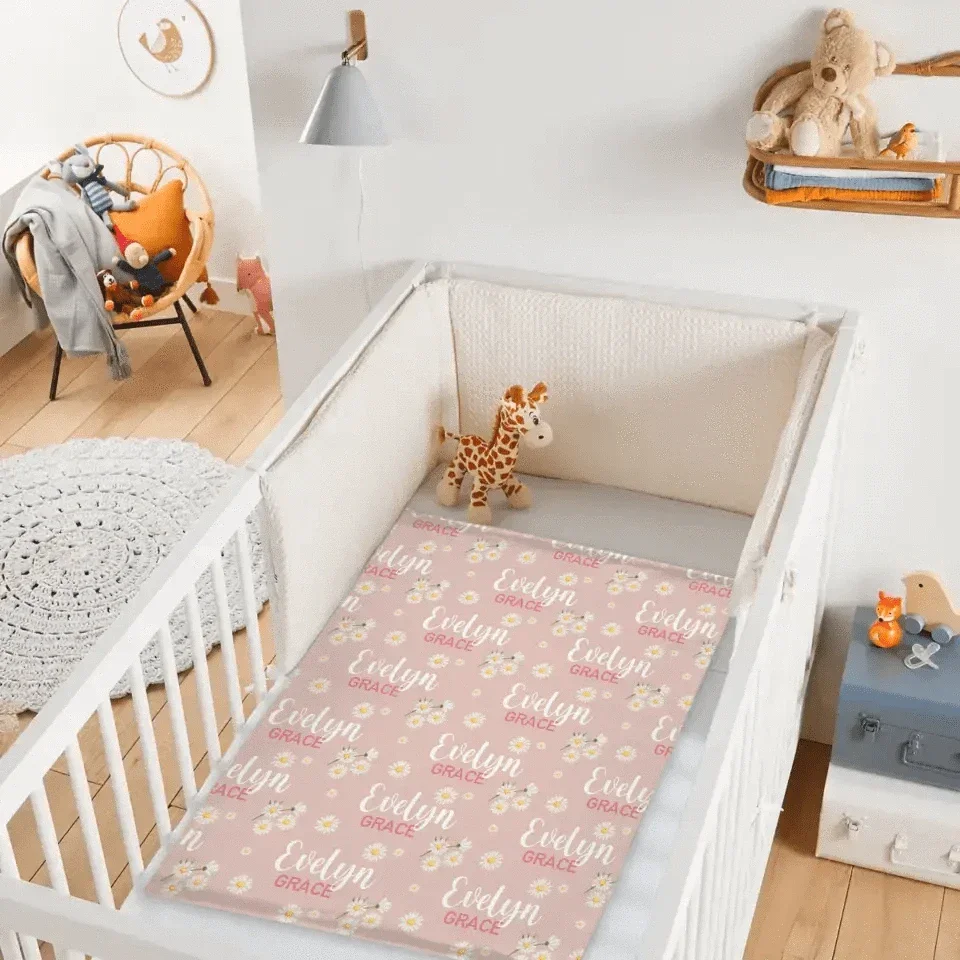 Pink Daisy Name Blanket, Personalized Daisy Blanket, Gift For Baby Girl - Joliny