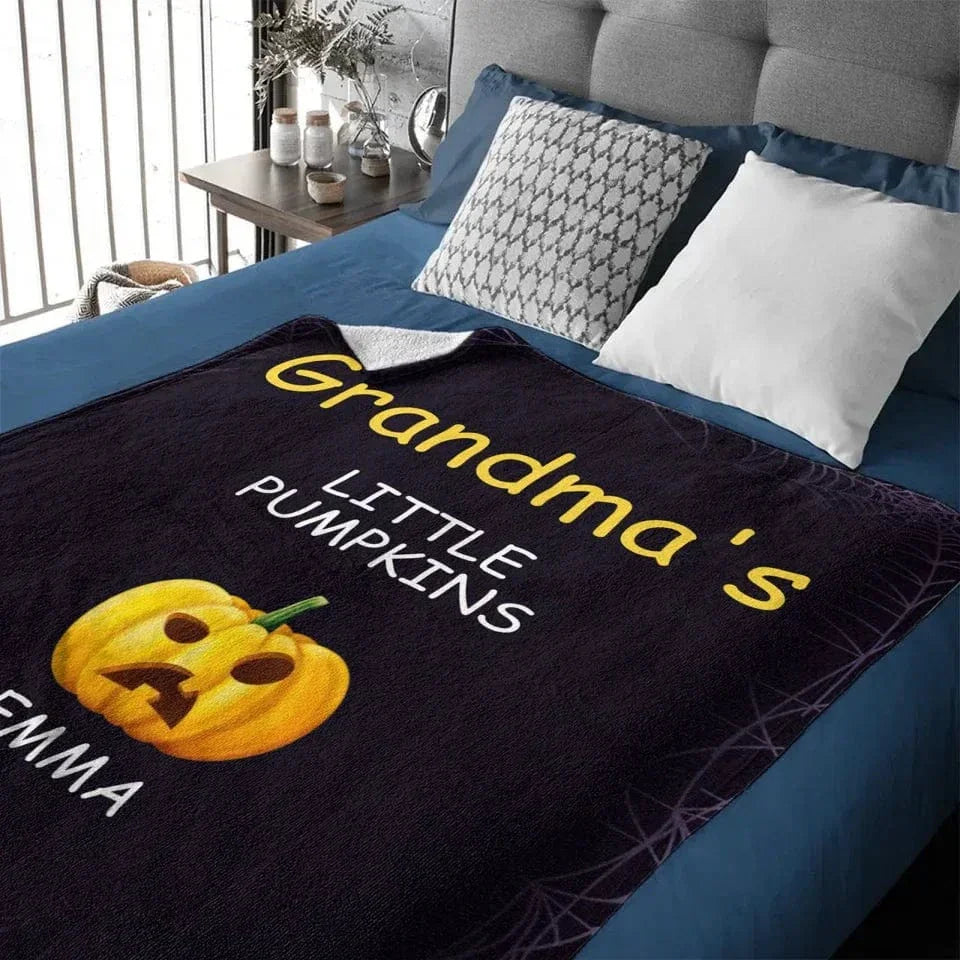 Pumpkin and Cobweb - Halloween Themed Personalised Character Relationship Blanket - Gift for Family, Friends - Joliny