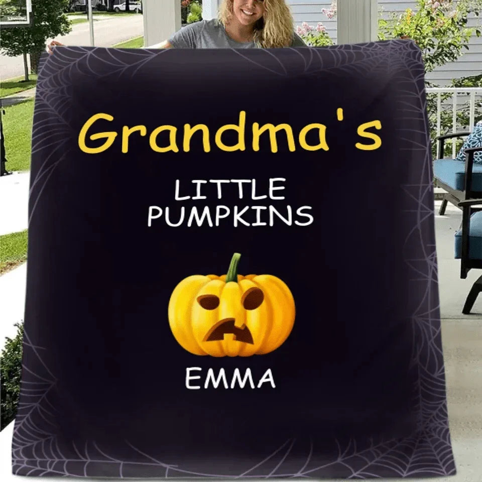 Pumpkin and Cobweb - Halloween Themed Personalised Character Relationship Blanket - Gift for Family, Friends - Joliny