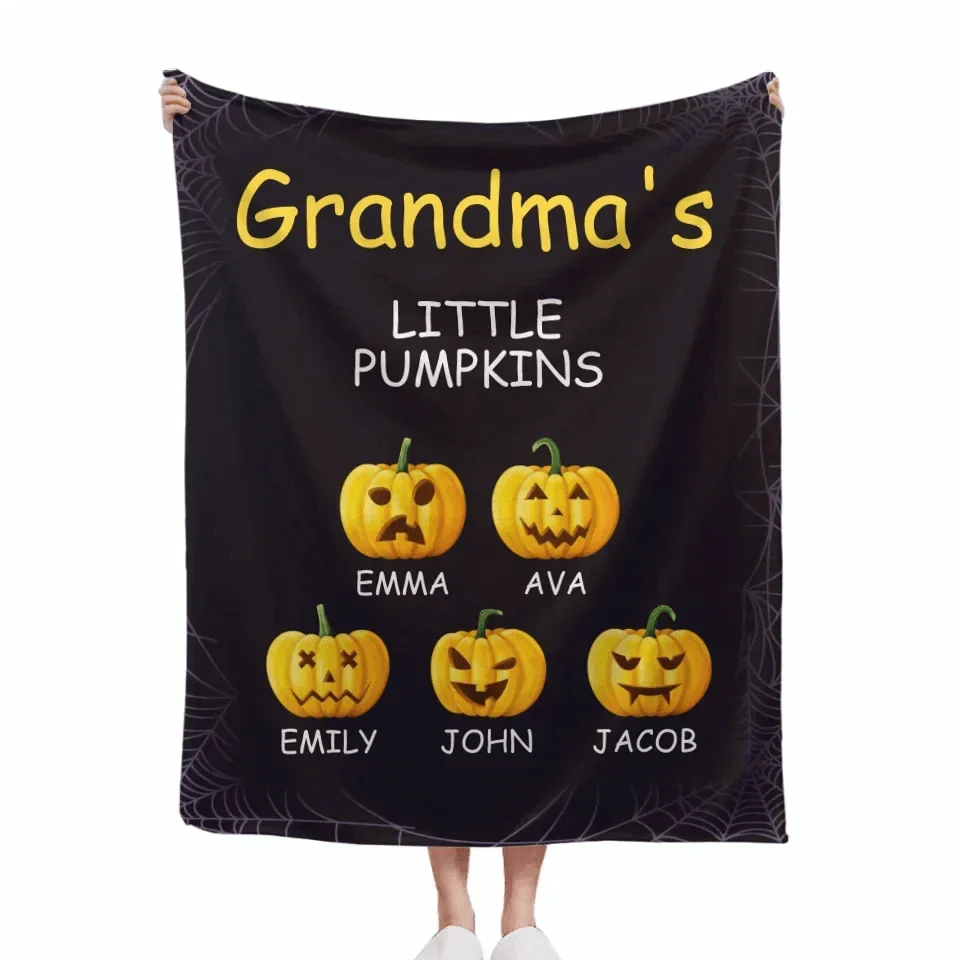 Pumpkin and Cobweb - Halloween Themed Personalised Character Relationship Blanket - Gift for Family, Friends - Joliny