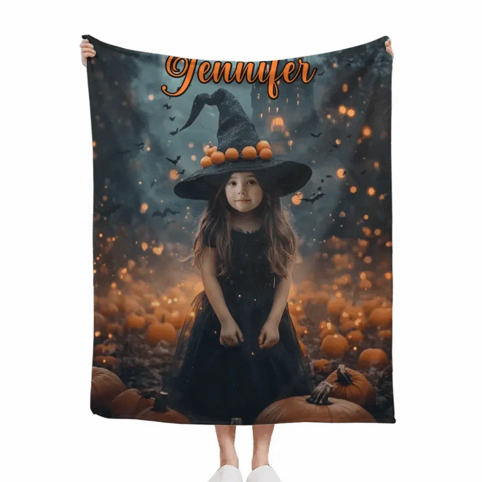 Pumpkin Castle - Personalised Witch Photo Halloween Blanket - Gifts for Children - Joliny