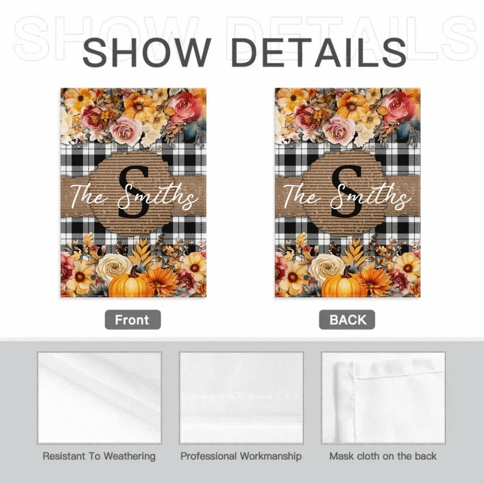 Pumpkins and Flowers - Personalised Halloween Double Sided Flag - Gifts for the Family - Joliny