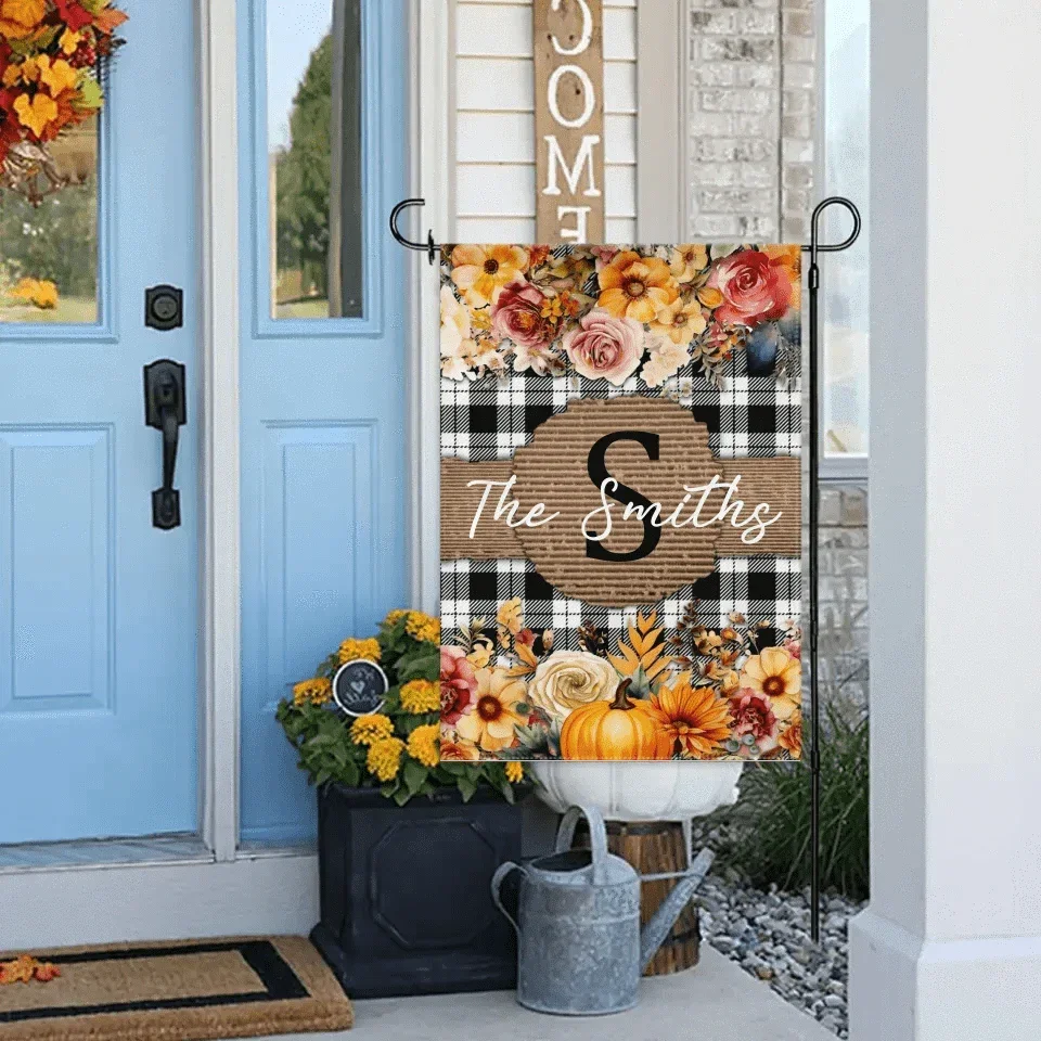 Pumpkins and Flowers - Personalised Halloween Double Sided Flag - Gifts for the Family - Joliny