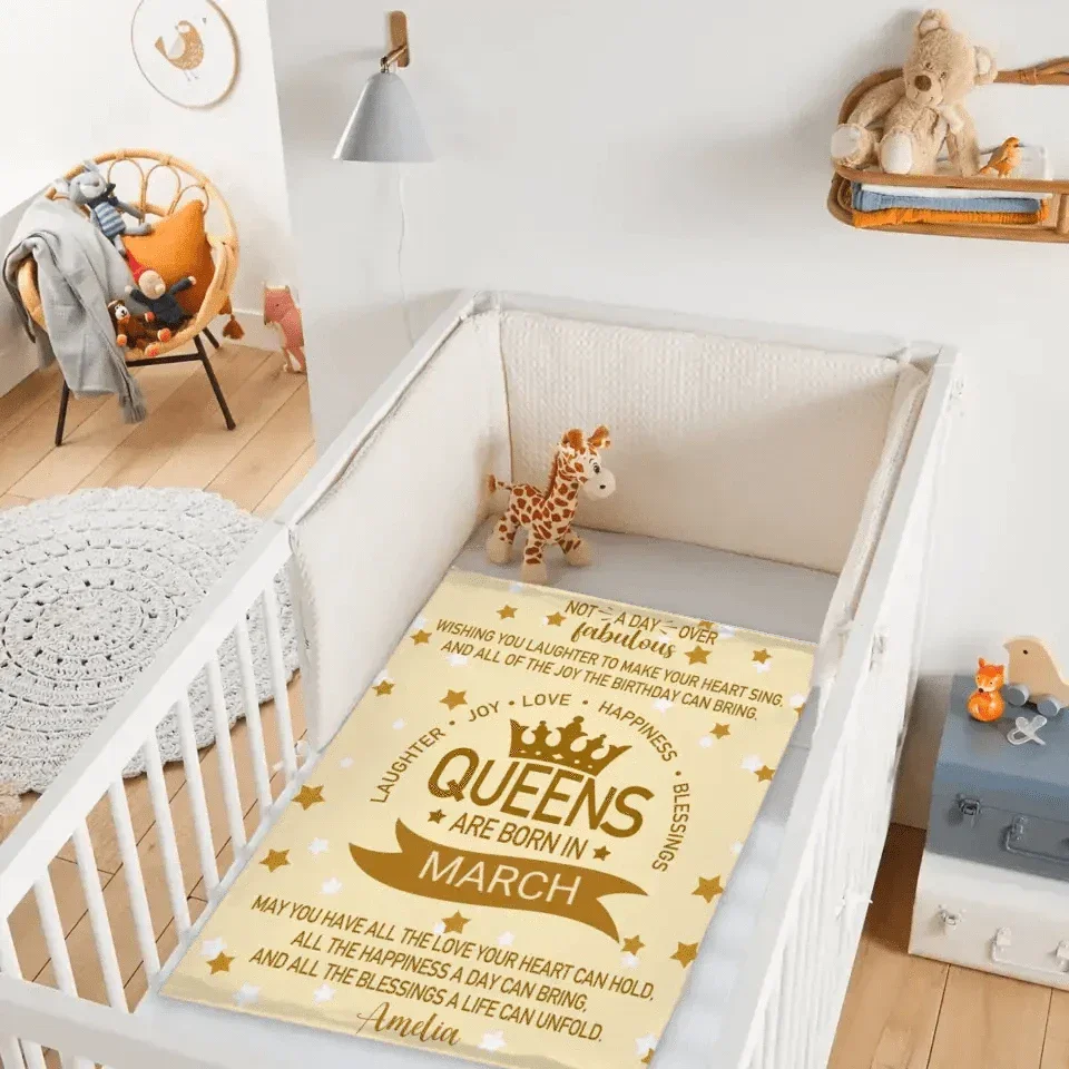 Queens Are Born In - Personalized Blanket Gifts For Girls Wife Mom Grandma... - Joliny
