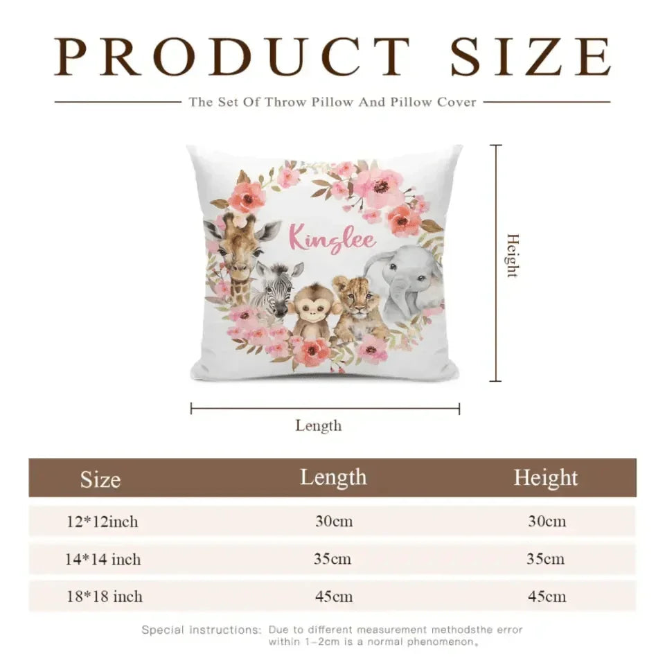 Red Flowers Safari Baby Animal Name Customized Pillow - Joliny