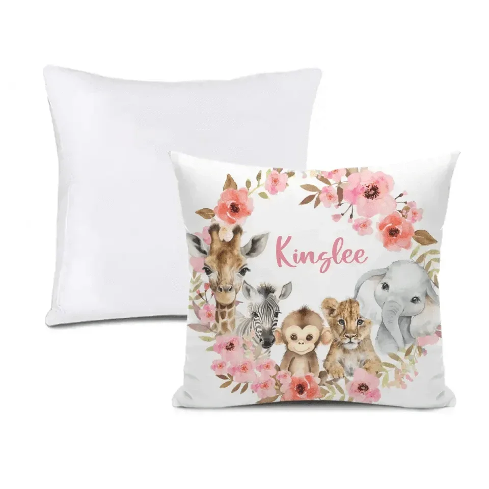Red Flowers Safari Baby Animal Name Customized Pillow - Joliny