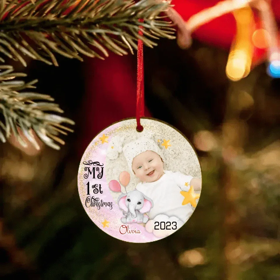 My First Christmas Elephant - Personalized Photo Acrylic Ornament - Joliny