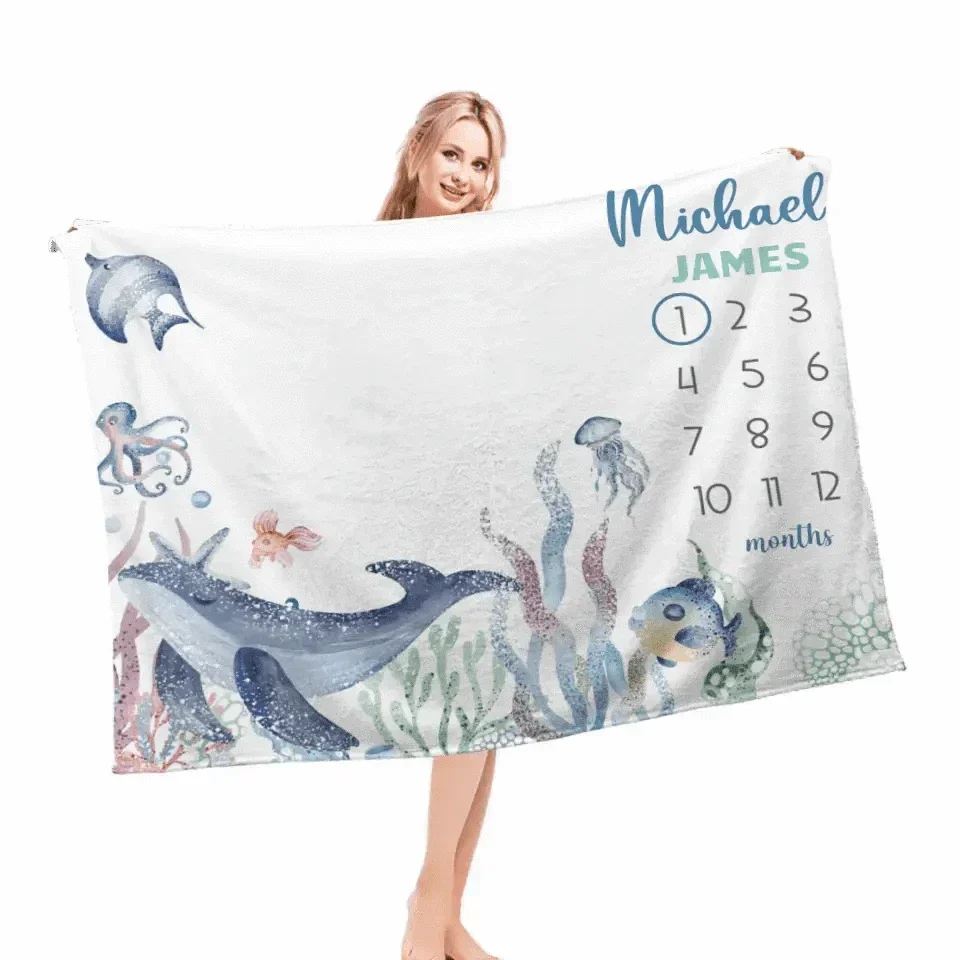Personalized Blankets Customized Baby Blankets with Baby's Birth Month and Name - Joliny
