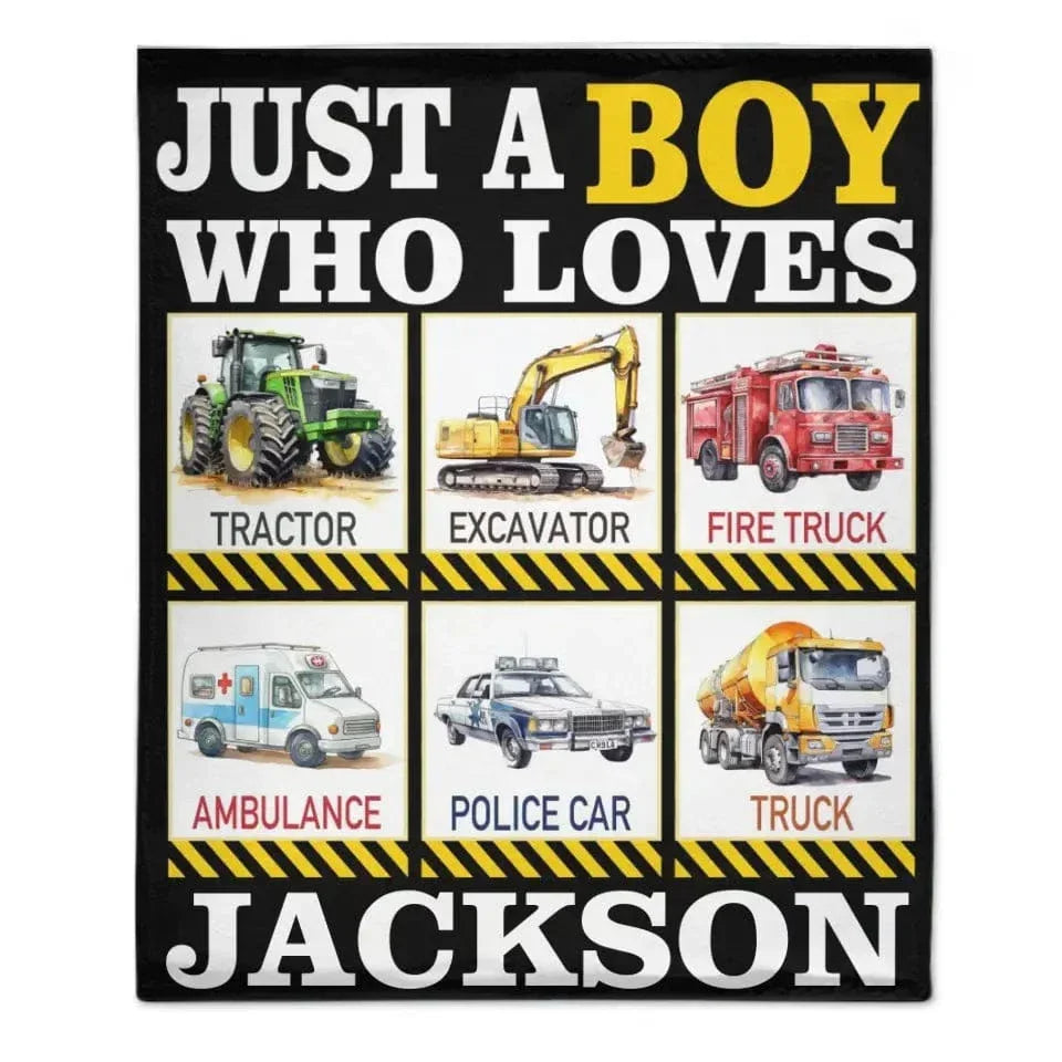 Six Truck Gift Blanket - with Names - Just A Boy Who Loves - Joliny