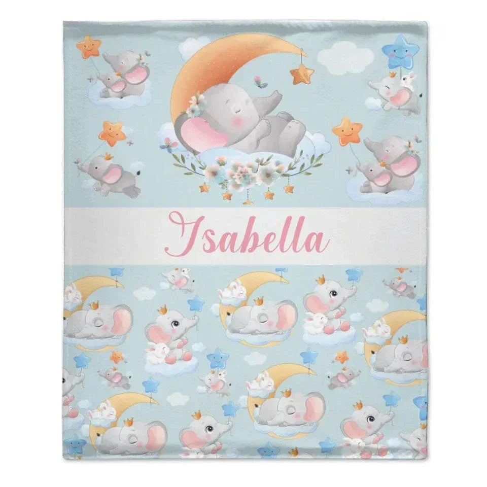 Sleeping Elephant And Rabbit - Personalised Name Animal Print Blanket - A Gift For Child - Joliny