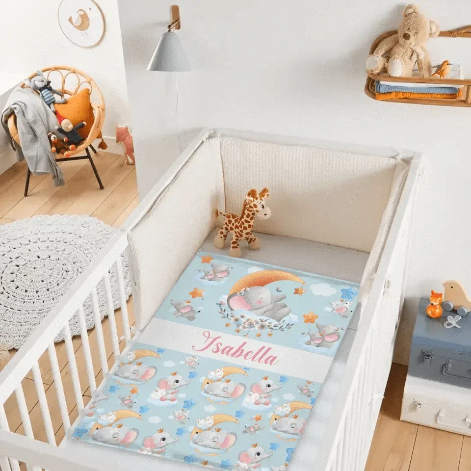 Sleeping Elephant And Rabbit - Personalised Name Animal Print Blanket - A Gift For Child - Joliny