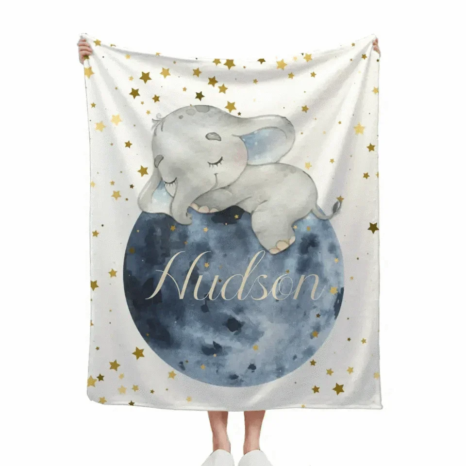 Sleeping Elephant Name Customized Kids Blanket Gift for Boys and Girls - Joliny