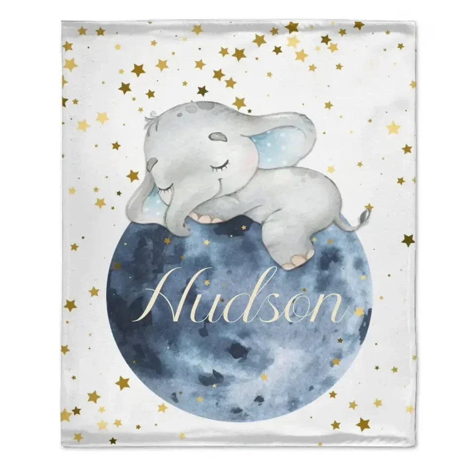 Sleeping Elephant Name Customized Kids Blanket Gift for Boys and Girls - Joliny
