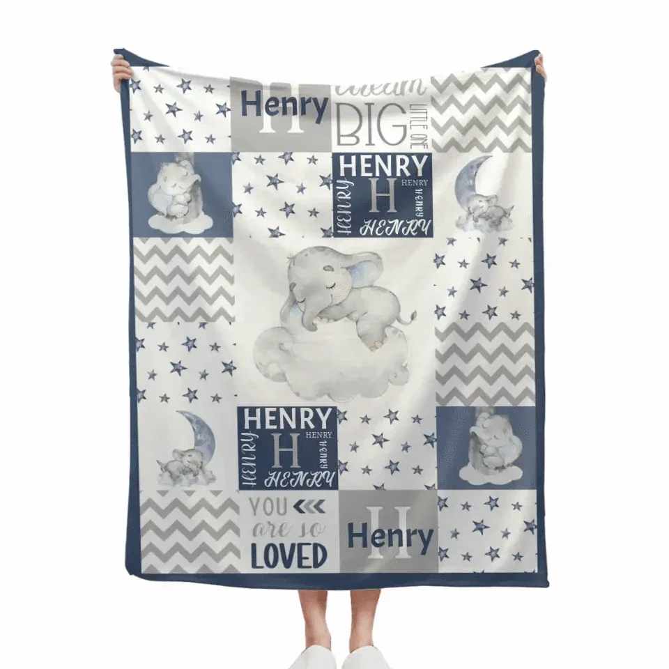 Sleeping Elephant Star Name Customized Baby Blanket - Joliny