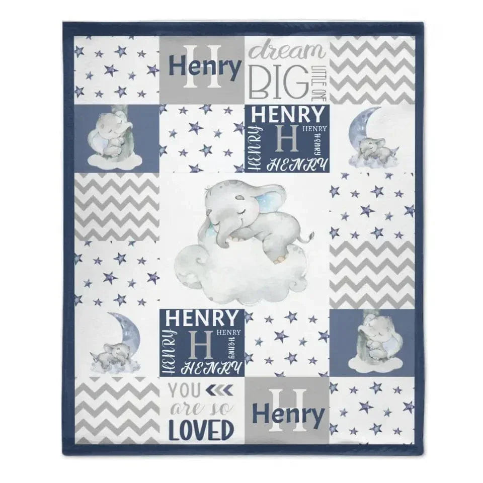 Sleeping Elephant Star Name Customized Baby Blanket - Joliny