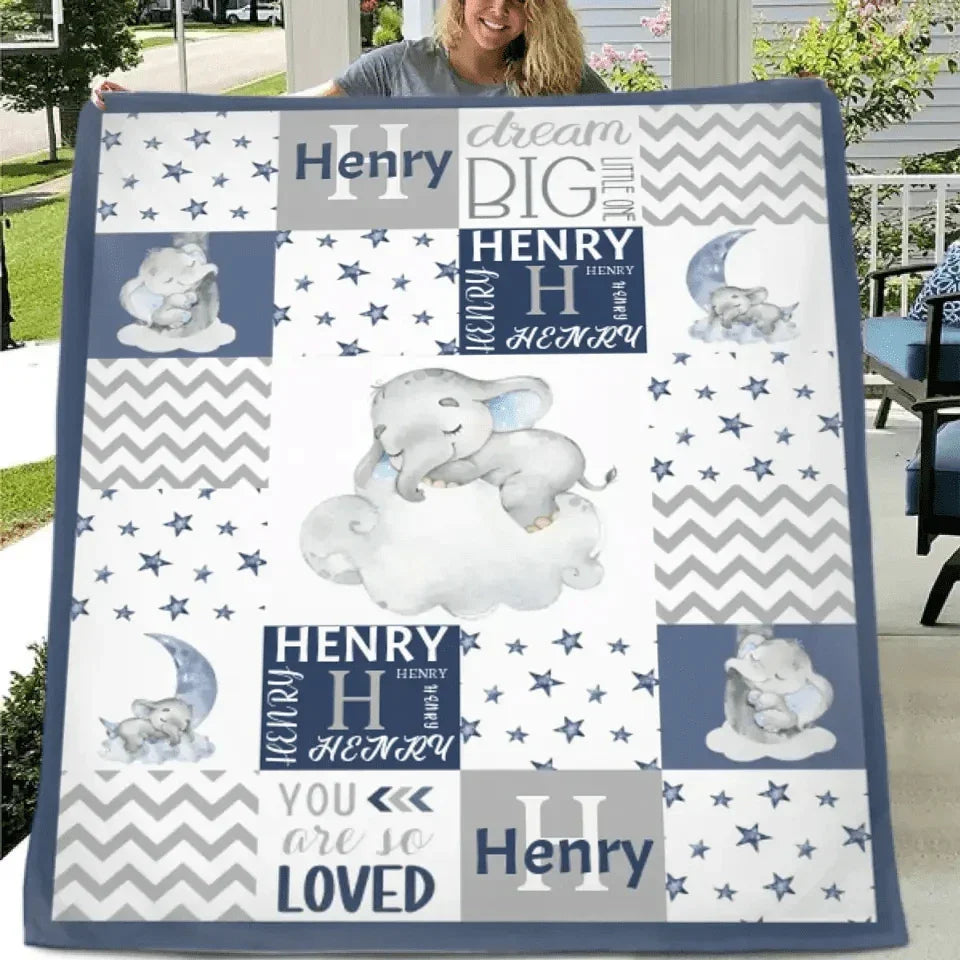 Sleeping Elephant Star Name Customized Baby Blanket - Joliny