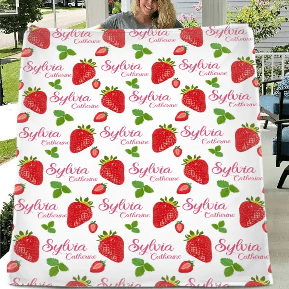 Strawberry Name Customized Blanket Gift for Girls - Joliny