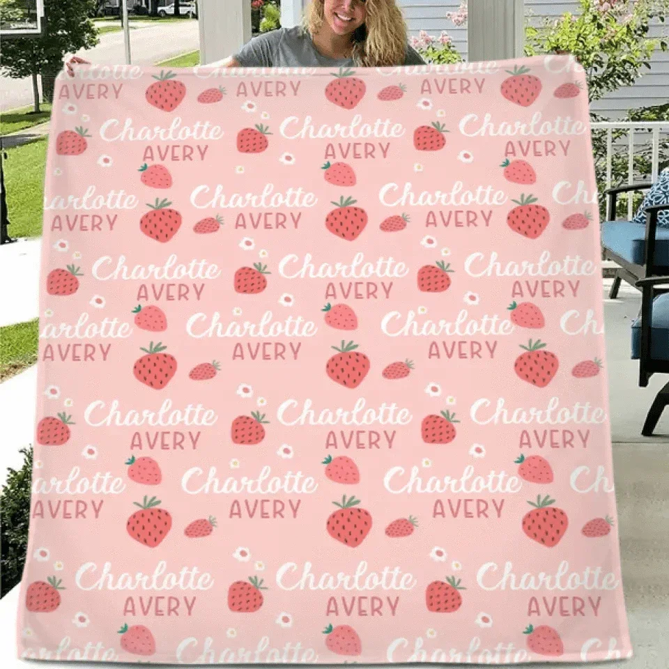 Strawberry Name Customized Blanket Gift for Girls - Joliny