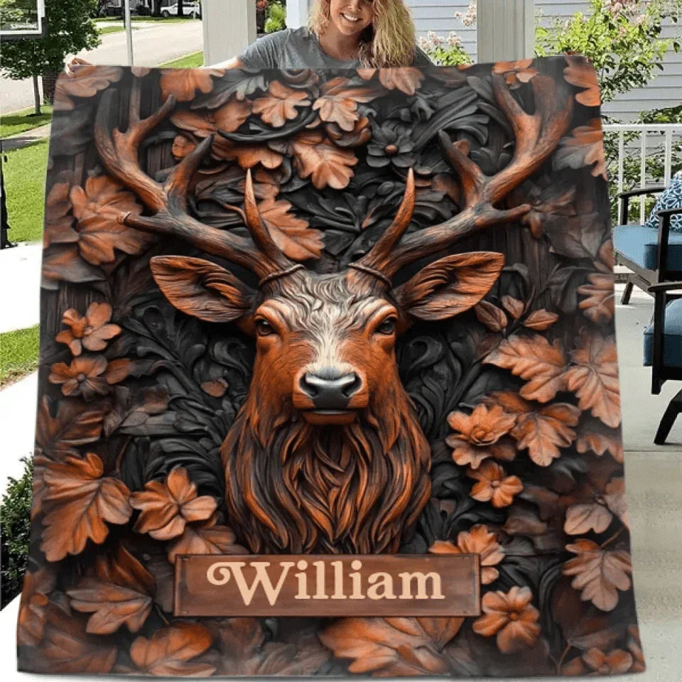 Stunning Deer Custom Blanket - Personalized Name Art Embossed Deer Pattern Blanket - A Gift For Friend - Joliny