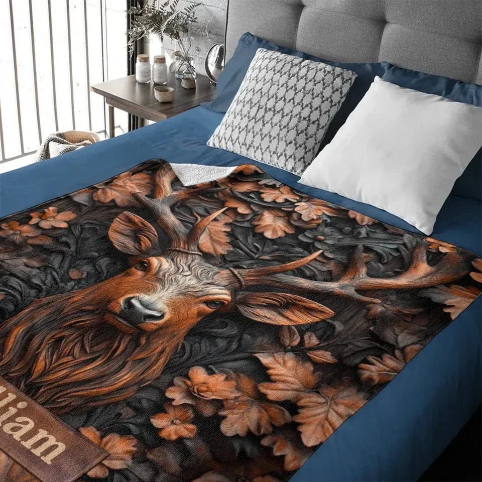 Stunning Deer Custom Blanket - Personalized Name Art Embossed Deer Pattern Blanket - A Gift For Friend - Joliny
